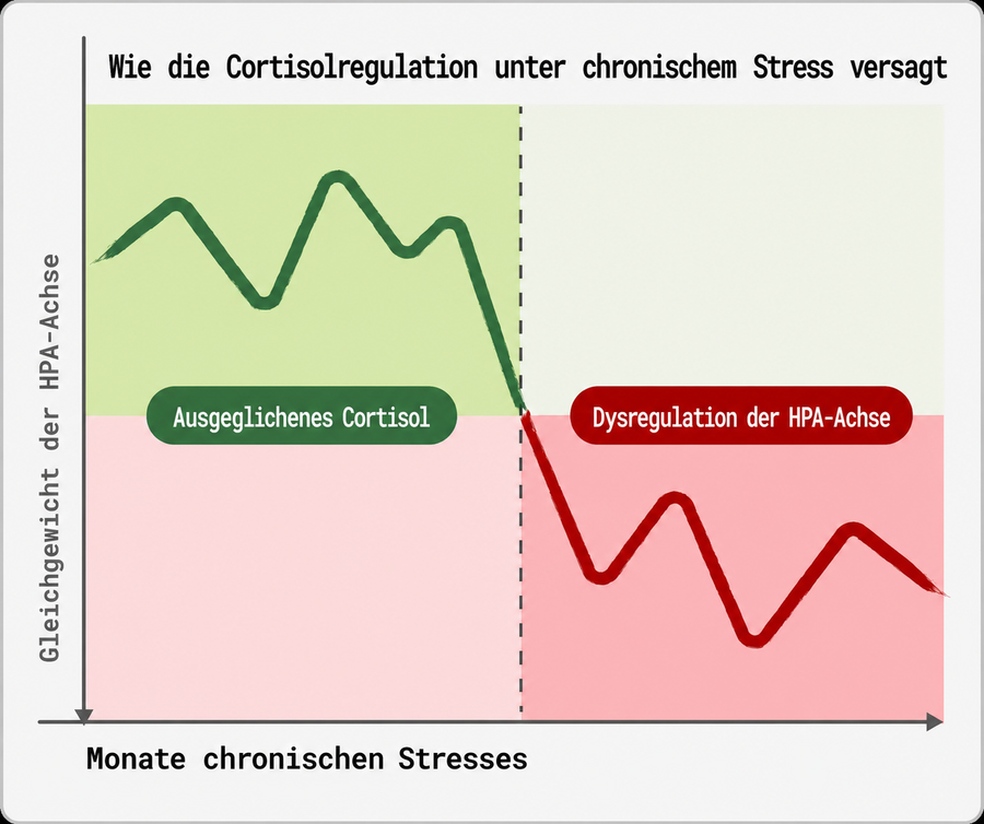 Grafik: wie die Cortisolregulation unter chronischem Stress versagt