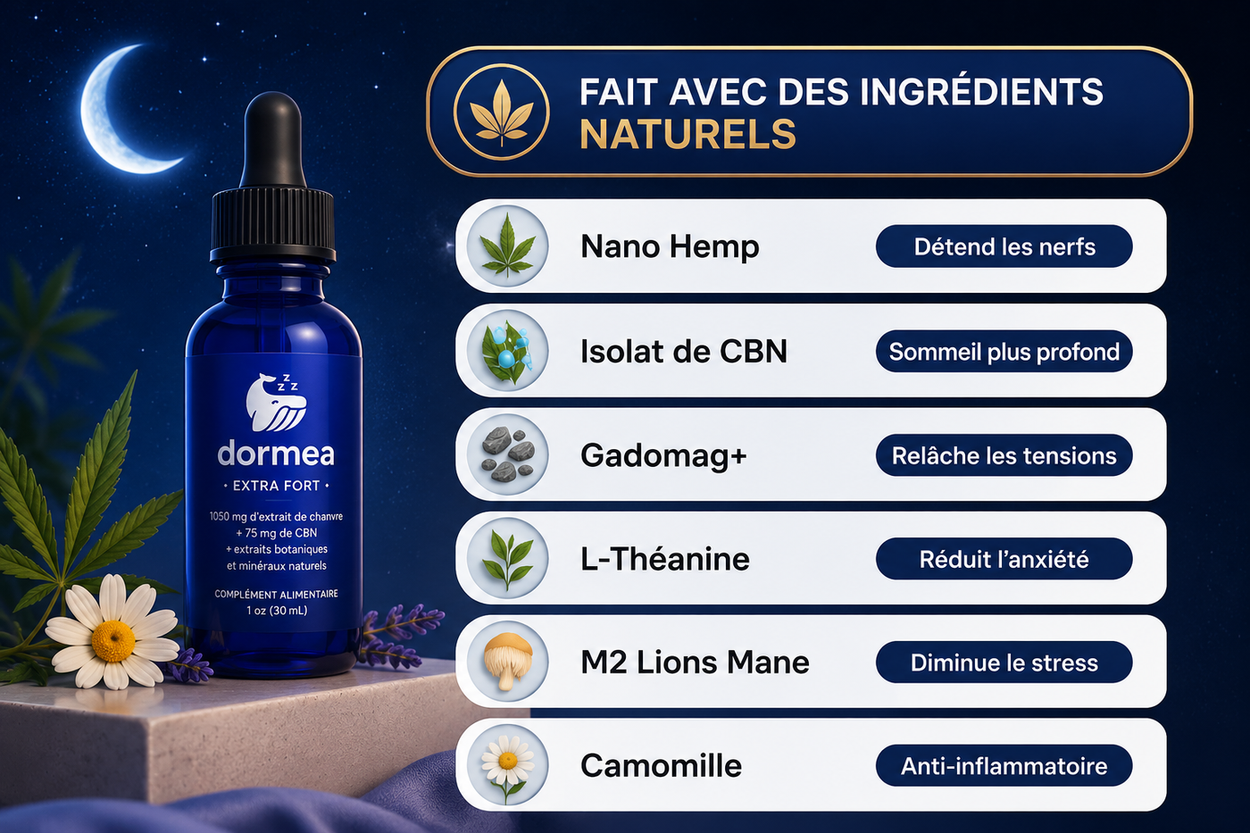 0 % de mélatonine, 100 % naturel. Que contient la formule ?