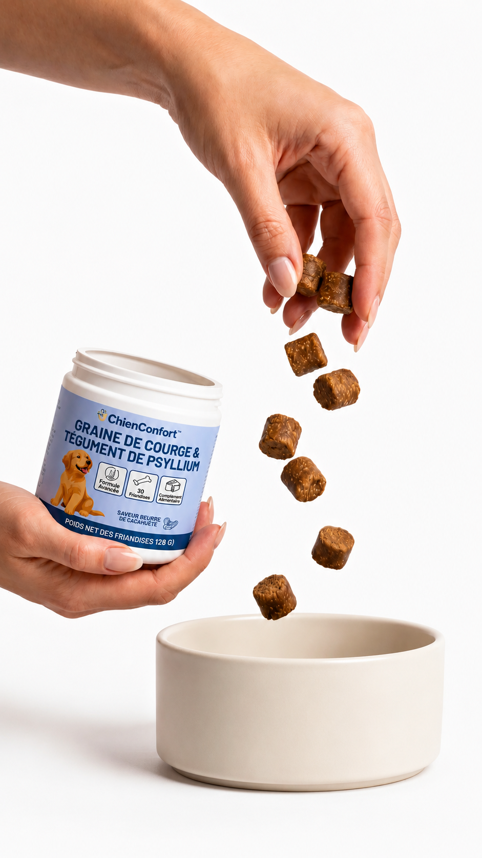La différence Fibres + Double Probiotique ChienConfort ™