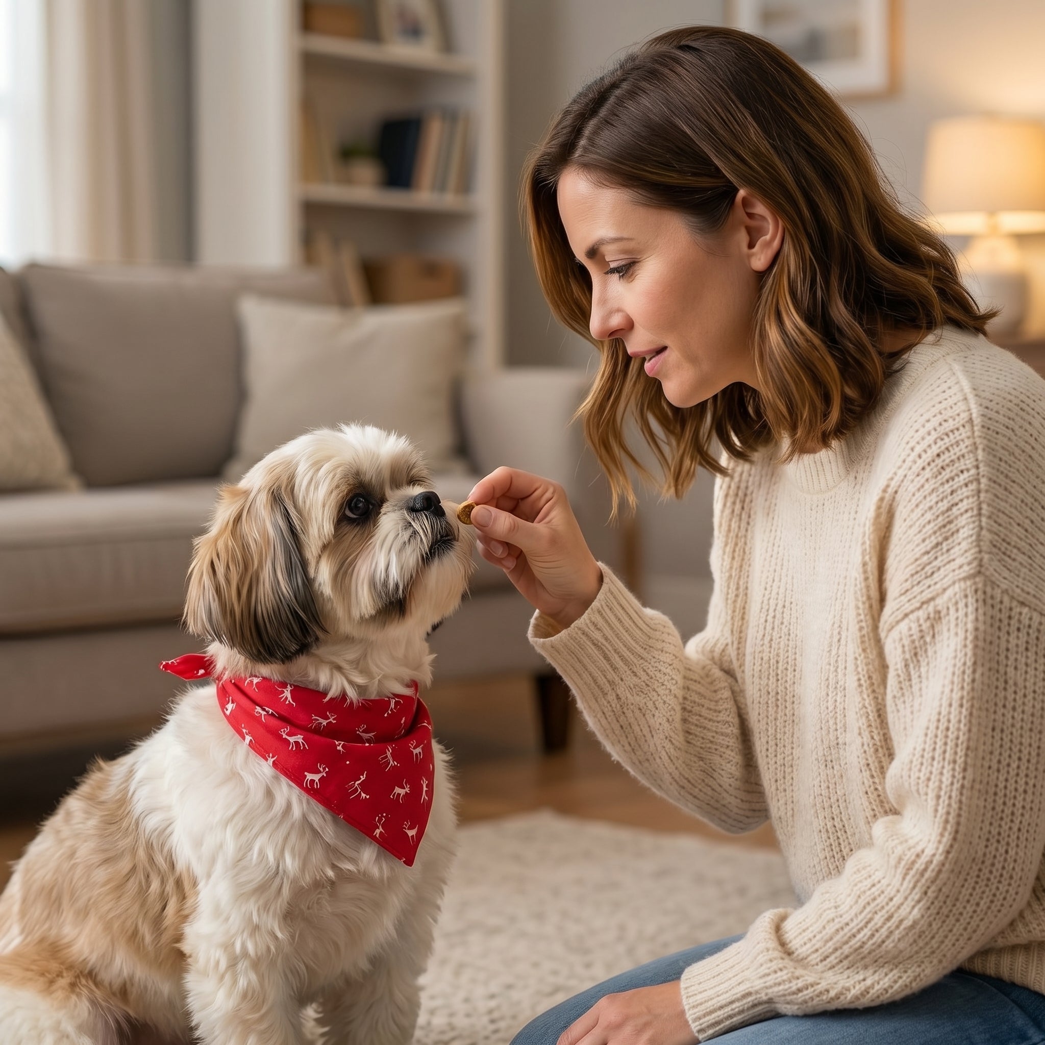 Propriétaire caressant son chien endormi